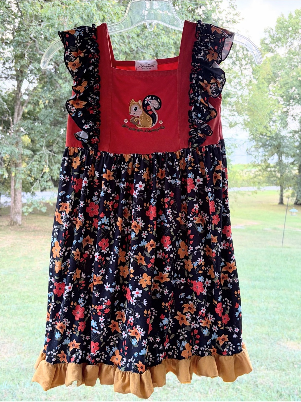 Marie Nicole Clothing Squirrel Floral Ruffle Boutique Dress Sz 5XL (9/10Y)